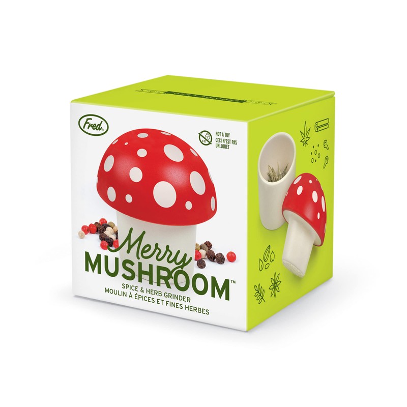 Genuine Fred Merry Mushroom Herb Grinder, Red/White, 3 inches