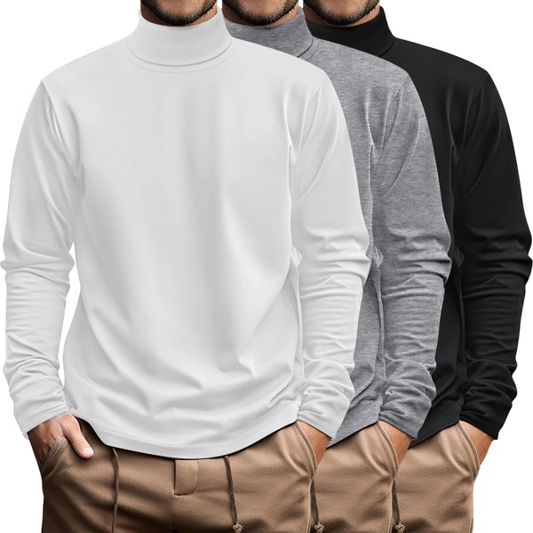 Ficerd 3 Pack Men's Big and Tall Turtleneck Shirts Cotton