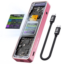 DOCKCASE Explorer Edition M.2 NVMe SSD Enclosure,Support 10s PLP Prevents Write Data Loss,USB 3.2 Gen 2 Type-C (10 Gbps), fits NVMe PCIe Size 2230/2242/2260/2280,Support M-Key B+M Key UASP (Pink)