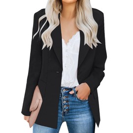 luvamia Women's Long Blazer Jacket Casual Notched Lapel One Button Work Office Blazer Jacket Suit Black Size Small (Fits US 4-6)