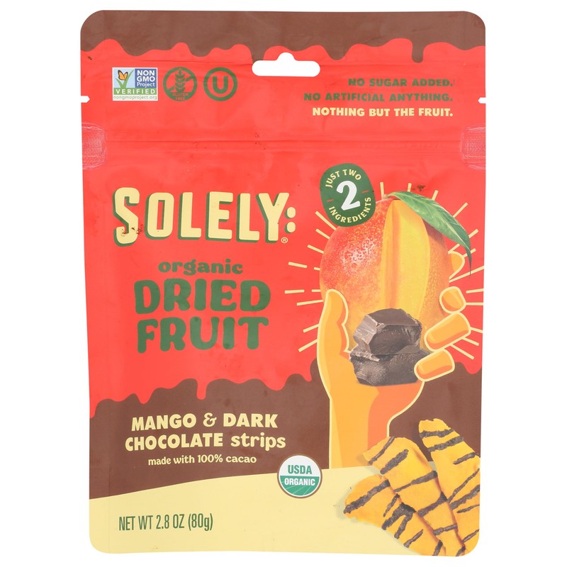 Solely Dried Organic Mango Strips Drizzled with 100% Cacao, 2.8oz