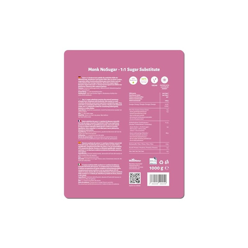 RheinNatur Monk Fruit Sugar Substitute 1 kg - 1:1 Replacement