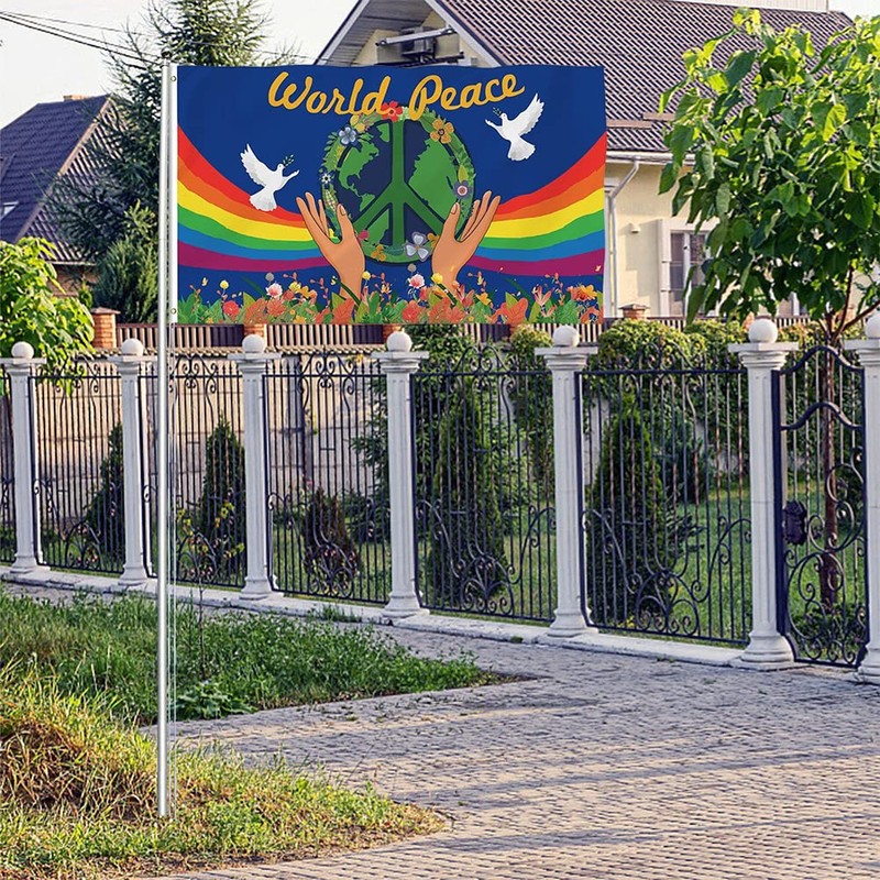 Hztyyier World Peace Flag Dove Rainbow Signs Double Printed World