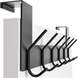 SKOLOO Over The Door Hook - 6 Hooks, No Assembly Required, Stainless Steel Door Hooks, Over Door Coat Rack for Hanging Coats Clothes Hats Robes, Black