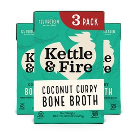 Kettle and Fire Coconut Curry & Lime Chicken Bone Broth, Keto, Paleo, and Whole 30 Approved, Gluten Free, High in Protein and Collagen, 3 Pack