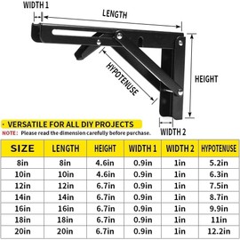 Folding Shelf Brackets, 4pcs 14” Folding Shelf Brackets Heavy Duty Stainless Steel Max. Load 550lb Collapsible DIY Wall Mounted Shelf Bracket Space Saving for Table, Work Bench, Black 14Inch