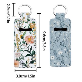 FREEBLOSS 2Pcs Chapstick Holder Keychain Lip Balm Holder Keychain Lightweight Lipstick Sleeve Pouch with Single Plants Pattern for Women Girls 1.5x3.8''