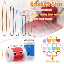 Basic Knitting Tools Accessories, Includes 4 Pieces Row Counter in Various Sizes, 20 Pieces Knitting Crochet Closure Stitch Markers and 6 Pieces Assorted Size Stitch Holder Set