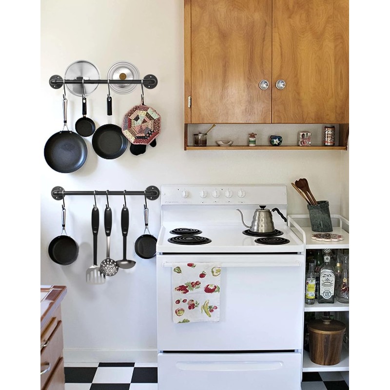 Bailoo Industrail Pipe Pot Pan Rack, Wall mount Pot hangers
