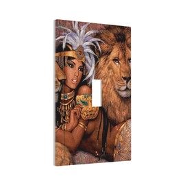 African Black Women Lady Lion 1 Gang Light Switch Plate Outlet Cover Decorative Single Toggle Wall Plate Cover Electrical Switchplate Faceplate