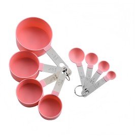 8 Pcs Measuring Cups and Spoons Set, Includes 4 Stainless Steel Nesting Measuring Cups & 4 Mini Measuring Spoons,Stackable Handle Accurate Tablespoon for Measuring Dry and Liquid Ingredients(Pink)
