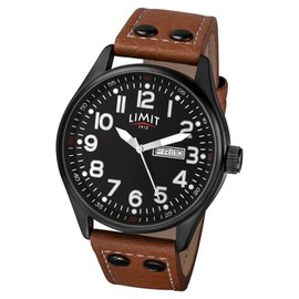 Limit Pilot Men's Quartz Watch with Black Dial Analogue Display and Brown PU Strap 5492.01
