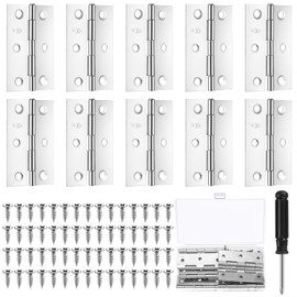 10 Pcs Door Hinges, 75mm/2.95" Stainless Steel Hinges for Wood, Small Butt Hinges for Internal Door External Door Hinges for Windows Closet Drawer Boxes Furniture Cabinet Doors, with 60 Screws