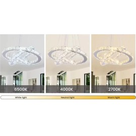 Adjustable Height Modern LED K9 Crystal Chandelier Multi-Color 3-Ring Pendant Light for Home DecorShade color: Multicolor, Lamp Power(W): 52, Number of Lights: LED, Product Size: 180mm