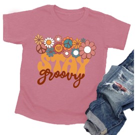 Stay Groovy Shirt for Toddler Boys Girls Retro Shirts Hippie 70s Disco Outfits Floral Graphic Tees Tops DarkPink
