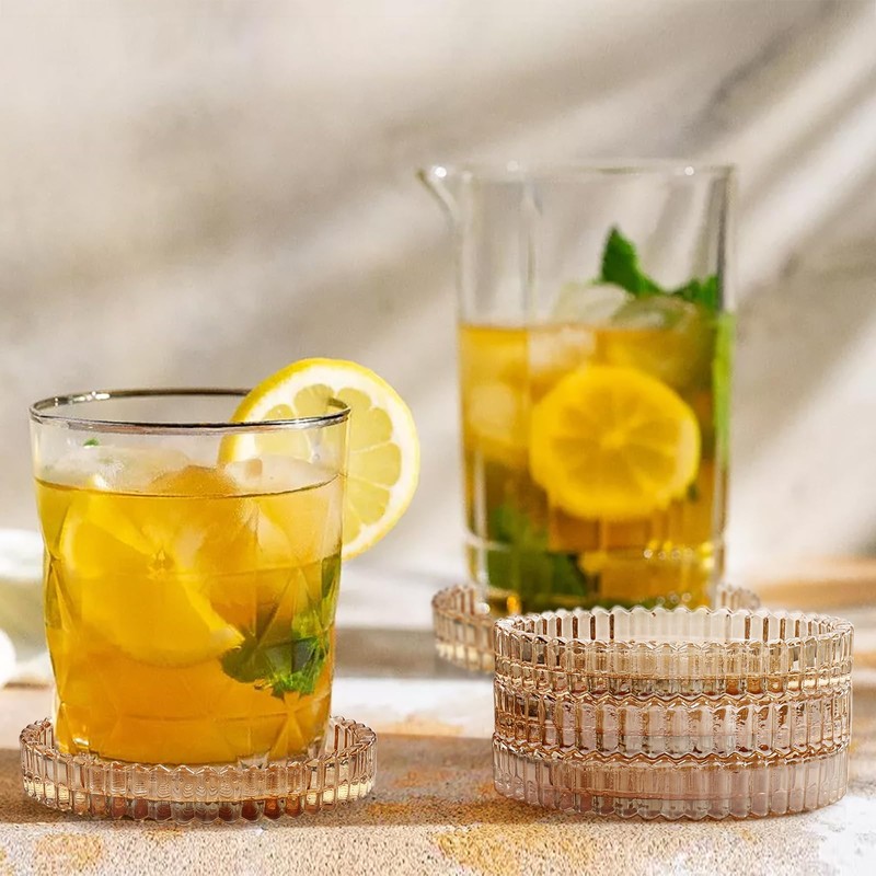 OGANAZI Modern Clear Coaster Set of 8- Glass Coasters for