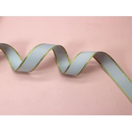 JESEP YONG 5/8 inch Gray Grosgrain Ribbon with Golden Weft Edges-20 Yards Craft Gift Wrapping Ribbon Roll for Bows-Christmas Home Decor-Wedding-Party Decoration (JS271)