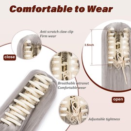 Dcbaboo 22inch Claw Clip in Ponytail Hair Extensions Long Straight Ponytail Extension Synthetic Pony tails Natural Wave One Piece Hairpiece Fake Ponytail for Women, Dark Grey