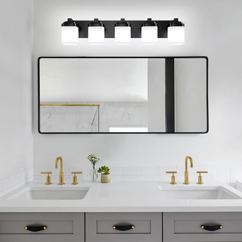 Guliaofo 5-Light Black Vanity Lights, 30.79 Inch Bathroom Light Fixtures