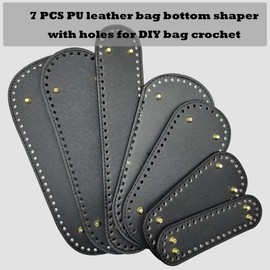 Yayatty Pack of 7 Black Bag Base for Crochet and 2 Crochets, Faux Leather Base Bag, Crochet, 7 Size Pocket Base, Oval Leather Base Shaper Pads for Bag Making