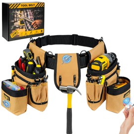 Tool Belt,Magnetic Tool Pouch,27-Pockets Heavy Duty Tool Belts for Men with 4 D-Rings,Detachable Tool Pouch Bag for Electrician,Carpenter,Construction,Utility Belt,Gifts for Men,Brown
