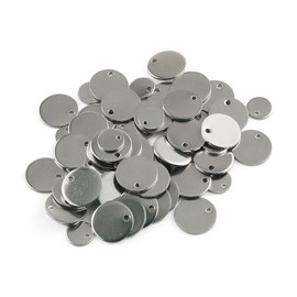 E-outstanding 50pcs 8mm Stainless Steel Flat Circle Charms Round Dog Tag Pendant Stamping Blanks Pendants for Jewelry Making, Silver Tone