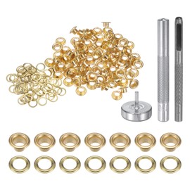 HARFINGTON 100pcs Grommet Tool Kit 4mm Copper Grommet Eyelet Set with Hole Hollow Punch, Grommet Setter Tools for Clothing Leather Fabric Belt, Gold Tone