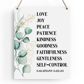 Christian Wall Decor Galatians 5:22-23 Fruit Of The Spirit Decor Wooden Hanging Sign Christian Sign Farmhouse Sign Wooden Sign for Living Room Decorative Christian Bible Verse Wall Art 8x10 Inches