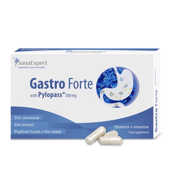 SanaExpert Gastro Forte with Pylopass, intestinal Treatment After antibiotics, bifido Bacteria, elm Extract, psyllium husks, Flaxseed (30 Capsules) (1)