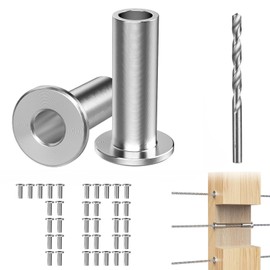 Steel DN Mate 70 Pack Stainless Steel Protector Sleeves for 1/8" Wire Rope, Hardware for Deck/Cable Railing System, T316 Marine Grade, Sleeves Come with a Drill Bit DE07