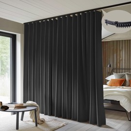 MaKefeile Room Divider Curtains with Flexible Ceiling Curtain Tracks Set,100% Blackout Floor to Ceiling Curtains Patio Sliding Door Curtains (Black Drape & Black Rail W 10 × H 8 FT)