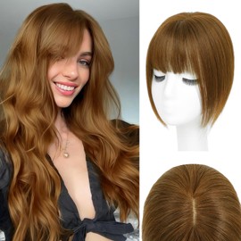 Hair Toppers for Women Real Human Hair, 360° Cover Middle Part Human Hair Toppers for Women with Thinning Realistic Scalp Line Upgrade Basement Toppers Hair Pieces (Light Brown, Wispy Bangs)