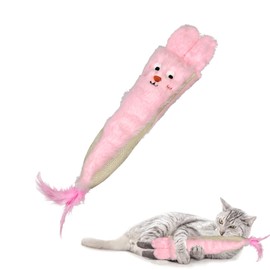 Andiker Catnip Toys for Indoor Cats,10.24inches Plush Toy for Cats with Crinkle Paper Inside,Fluffy cat Toy with Feather and 2 Scratcher (Pink)