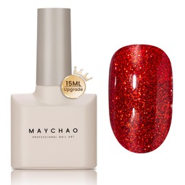 MAYCHAO 15ML Red Shimmer Glitter Gel Nail Polish 1Pc Red Glitter Gel Polish Soak off Gel Polish Nail Art Manicure Salon DIY at Home, 0.5 OZ