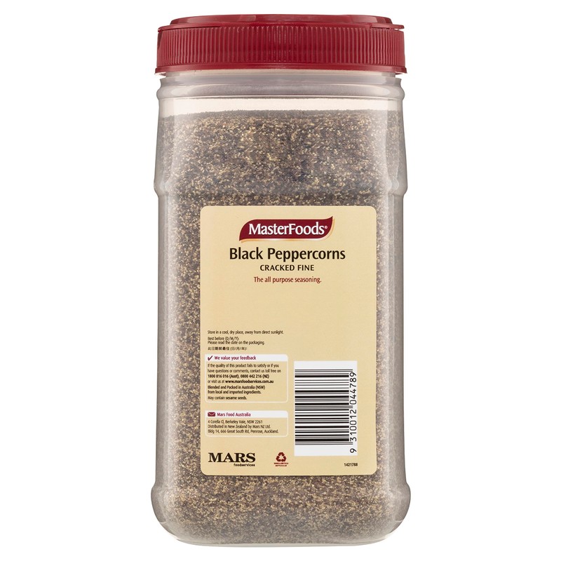MasterFoods Black Peppercorns Cracked Fine 420 g Jar