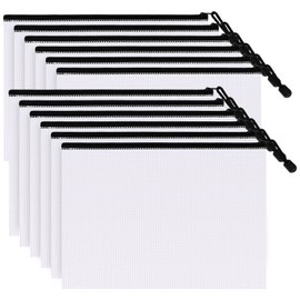 Pack of 12 A4 Plastic Mesh Bags with Zipper, A4 Zipper Mesh Pockets, A4 Plastic Zipper Folders