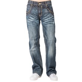 Level 7 Men's Relaxed Bootcut Denim Distressed Jeans with Zipper Pocket Size 32X32