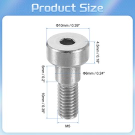 QUARKZMAN Pack of 6 304 Stainless Steel Shoulder Bolts 6 mm Shoulder Diameter 5 mm Shoulder Length M5 Thread Hexagonal Shoulder Bolt for Textile, Hydraulic and Injection Moulding Machine Industries