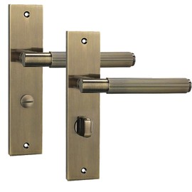 Decoranddecor Hera Antique Brass Knurled Backplate Door Handles Set with Bathroom Thumb-Turn Lever – Secure Internal Door Hardware for Commercial and Residential Installations