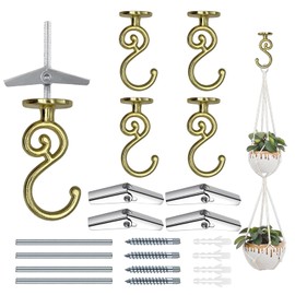 Evsteluo 4 Sets S-Shaped Heavy Duty Ceiling Hook,for Wood, Concrete & Drywall, for Hanging Home Decor, Plants, and More, 40lb Max Load (Gold)