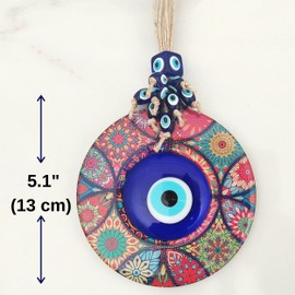 Erbulus Evil Eye Decor Mandala Wall Hanging - 5.1" Wooden Circle - Turkish Nazar Amulet - Evil Eye Protection Charm - Wall Art Amulet in a Box