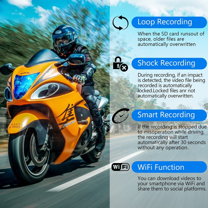 Motorcycle Dash Cam Front and Rear Dual Camera 1080P+720P Waterproof