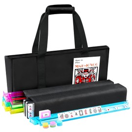 American Mahjong Tile Set incluye 166 azulejos, 4 bastidores Mahjong todo en uno con bolsa de transporte de tela, juego completo de Mahjong (bolsa negra)