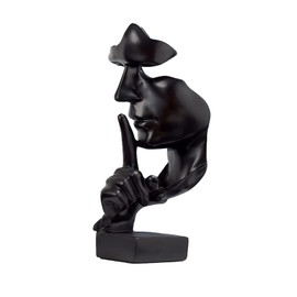 LIFEJXWEN Silence is Gold Thinker Statue, Handcrafted Abstract Modern Sculpture Decor Desk Abstract Figurine Sculptures for Entrance, Bookshelf, Home,Office (Black)