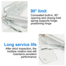 1 Pair Left + Right Nickel Plated Metal Folding Hinge with Locking and 240N Automatic Swivelling for Kitchen Furniture Lid Support