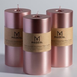 MOZEAL 3" x 6" Hand-Poured Unscented Candle, Dripless Pillar Candle Set of 3, Long Lasting Burning, Approx 120 Hours Burn Time, Rustic Country Style, for Glamorous Parties, New Year Glam, Rose Gold