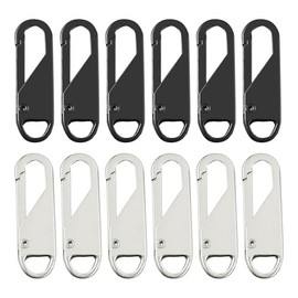 Zipper Pull Replacement Metal Zipper Handle Mend Fixer Tab Repair for Luggage, Backpacks, Suitcases, Jackets, Purses, Handbags - 12 PCS (Black Silver)