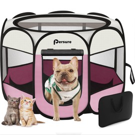 Dog Cat Playpen Indoor Outdoor for Puppy Pet Dog Cat Travel and Recovery After Surgery, Dog Enclosure Tent Crates Cage Indoor/Outdoor, Portable Pop Up Dog Kennel with Carrying Case(Pink, Medium)
