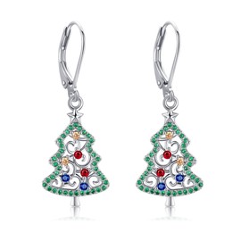 Christmas Tree Earrings Sterling Silver Christmas Tree Filigree Dangle Earrings Christmas Holiday Jewellery for Women