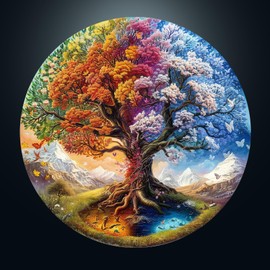 CHARMIBLE Puzzle 1000 Pieces Adult 1000 Pieces Tree of Life Impossible Round Puzzle, 67.5 x 67.5 cm Blue Paper Card Irregular Unique Jigsaw for Family Friends